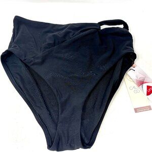 CALIA Women's High Waisted Side Twist Swim Bottoms, Medium, Pure Black